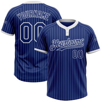 Custom Royal White Pinstripe White Two Button Unisex Softball Jersey