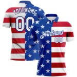 Custom Royal White Red 3d American Flag Performance Golf Polo Shirt