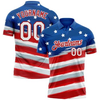 Custom Royal White Red 3d American Flag Performance Golf Polo Shirt