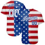 Custom Royal White Red American Flag Fashion Authentic Baseball Jersey