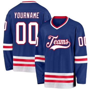 Custom Royal White Red Hockey Jersey
