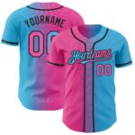 Custom Sky Blue Pink Black Authentic Gradient Fashion Baseball Jersey