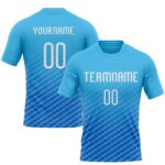 Custom Sky Blue White Thunder Blue Geometric Shape Sublimation Volleyball Uniform Jersey
