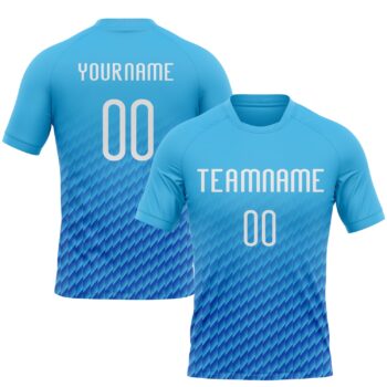Custom Sky Blue White Thunder Blue Geometric Shape Sublimation Volleyball Uniform Jersey