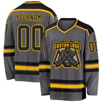 Custom Steel Gray Black Gold Hockey Jersey
