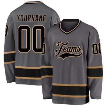 Custom Steel Gray Black Old Gold Hockey Jersey