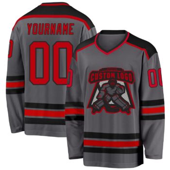 Custom Steel Gray Red Black Hockey Jersey