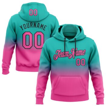 Custom Stitched Aqua Pink Black Fade Fashion Sports Pullover Sweatshirt Hoodie