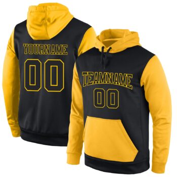 Custom Stitched Black Black Gold Sports Pullover Sweatshirt Hoodie