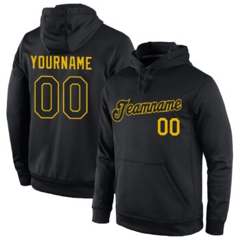 Custom Stitched Black Black Gold Sports Pullover Sweatshirt Hoodie