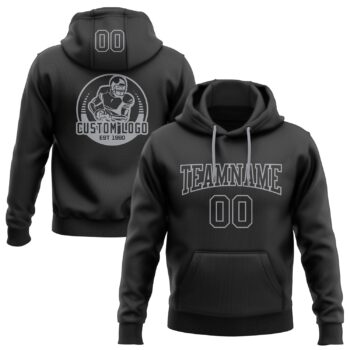 Custom Stitched Black Black Gray Football Pullover Sweatshirt Hoodie