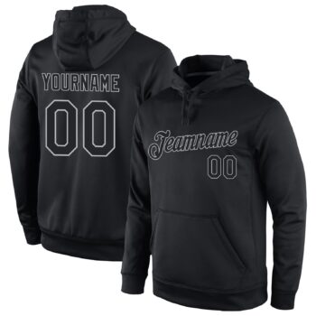 Custom Stitched Black Black Gray Sports Pullover Sweatshirt Hoodie