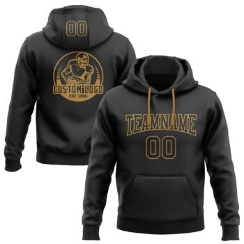 Custom Stitched Black Black Old Gold Football Pullover Sweatshirt Hoodie