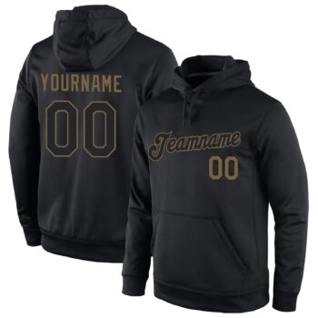 Custom Stitched Black Black Old Gold Sports Pullover Sweatshirt Hoodie