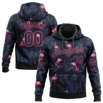 Custom Stitched Black Black Pink 3d Pattern Design Flamingo Sports Pullover Sweatshirt Hoodie