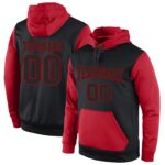 Custom Stitched Black Black Red Sports Pullover Sweatshirt Hoodie