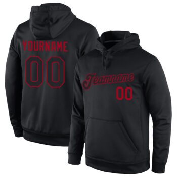 Custom Stitched Black Black Red Sports Pullover Sweatshirt Hoodie