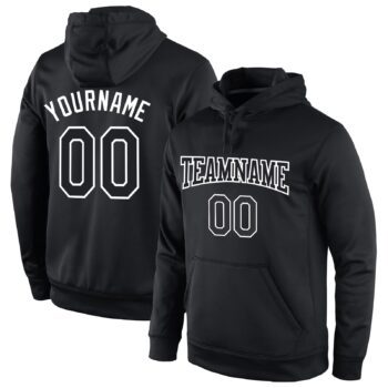 Custom Stitched Black Black White Sports Pullover Sweatshirt Hoodie