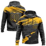 Custom Stitched Black Gold 3d Pattern Design Torn Paper Style Sports Pullover Sweatshirt Hoodie