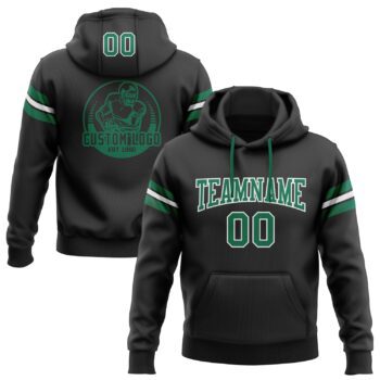 Custom Stitched Black Kelly Green White Football Pullover Sweatshirt Hoodie