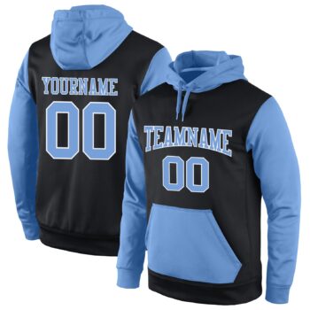 Custom Stitched Black Light Blue White Sports Pullover Sweatshirt Hoodie