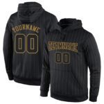 Custom Stitched Black Old Gold Pinstripe Black Old Gold Sports Pullover Sweatshirt Hoodie