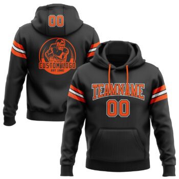 Custom Stitched Black Orange White Football Pullover Sweatshirt Hoodie