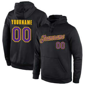 Custom Stitched Black Purple Gold Sports Pullover Sweatshirt Hoodie