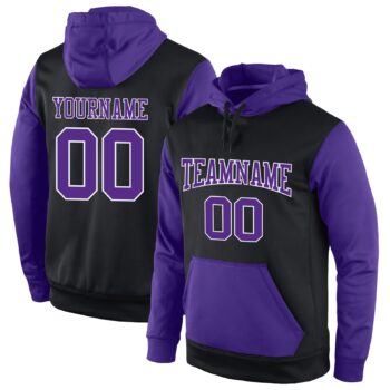 Custom Stitched Black Purple White Sports Pullover Sweatshirt Hoodie