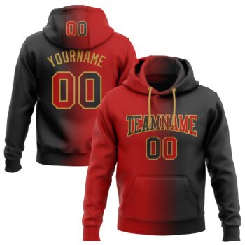 Custom Stitched Black Red Old Gold Gradient Fashion Sports Pullover Sweatshirt Hoodie