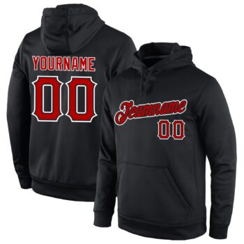 Custom Stitched Black Red White Sports Pullover Sweatshirt Hoodie