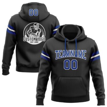 Custom Stitched Black Royal White Football Pullover Sweatshirt Hoodie