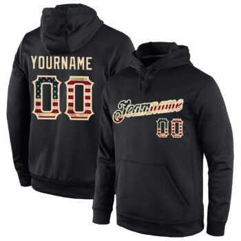 Custom Stitched Black Vintage Usa Flag Cream Sports Pullover Sweatshirt Hoodie