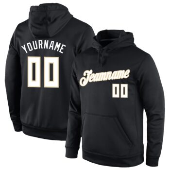 Custom Stitched Black White Cream Sports Pullover Sweatshirt Hoodie