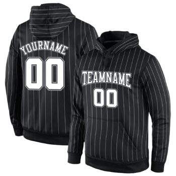 Custom Stitched Black White Pinstripe White Gray Sports Pullover Sweatshirt Hoodie