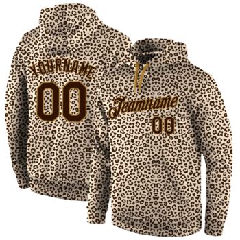 Custom Stitched Brown Brown Old Gold 3d Pattern Design Leopard Sports Pullover Sweatshirt Hoodie