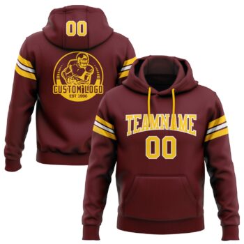 Custom Stitched Burgundy Gold White Football Pullover Sweatshirt Hoodie