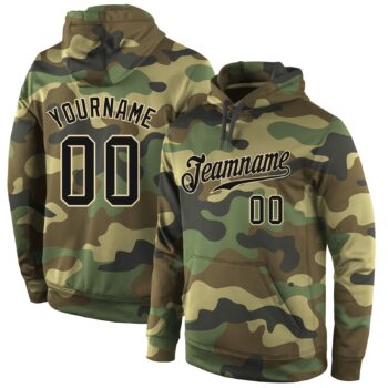 Custom Stitched Camo Black Cream Sports Pullover Sweatshirt Salute To Service Hoodie