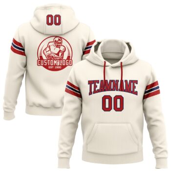 Custom Stitched Cream Red Navy Football Pullover Sweatshirt Hoodie