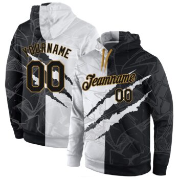 Custom Stitched Graffiti Pattern Black Old Gold 3d Sports Pullover Sweatshirt Hoodie