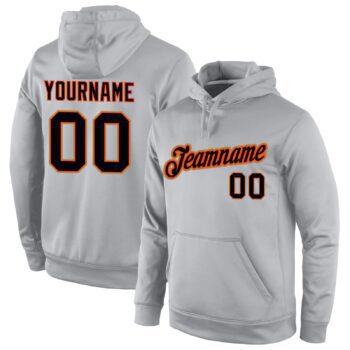 Custom Stitched Gray Black Orange Sports Pullover Sweatshirt Hoodie