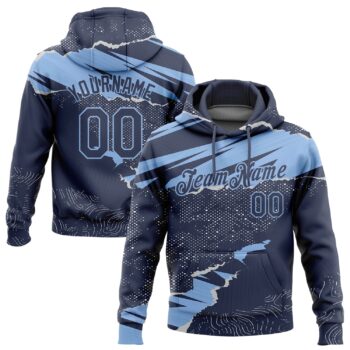 Custom Stitched Navy Light Blue 3d Pattern Design Torn Paper Style Sports Pullover Sweatshirt Hoodie