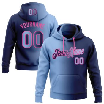 Custom Stitched Navy Light Blue Pink Gradient Fashion Sports Pullover Sweatshirt Hoodie