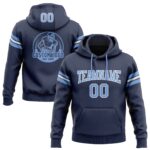 Custom Stitched Navy Light Blue White Football Pullover Sweatshirt Hoodie