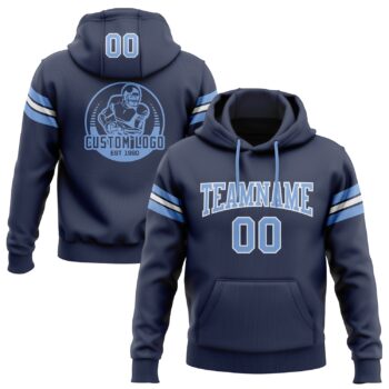 Custom Stitched Navy Light Blue White Football Pullover Sweatshirt Hoodie