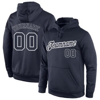 Custom Stitched Navy Navy Gray Sports Pullover Sweatshirt Hoodie