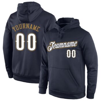 Custom Stitched Navy White Old Gold Sports Pullover Sweatshirt Hoodie