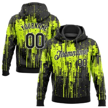 Custom Stitched Neon Green Black White 3d Pattern Design Sports Pullover Sweatshirt Hoodie