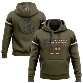 Custom Stitched Olive Vintage Usa Flag Black Cream Football Pullover Sweatshirt Salute To Service Hoodie