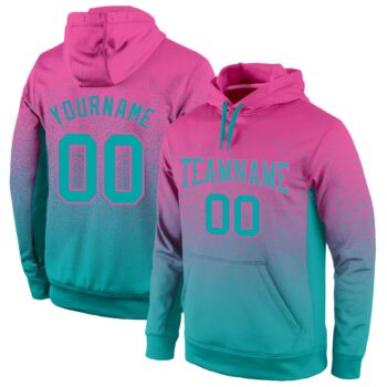 Custom Stitched Pink Aqua Fade Fashion Sports Pullover Sweatshirt Hoodie